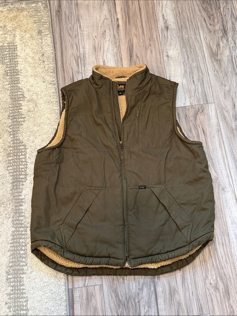 Lee Olive Green Sherpa-Lined Utility Vest
